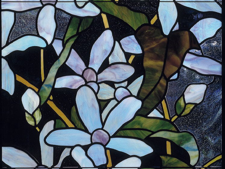 ステンドグラス小口研治のスタイル　瑠璃唐綿の花