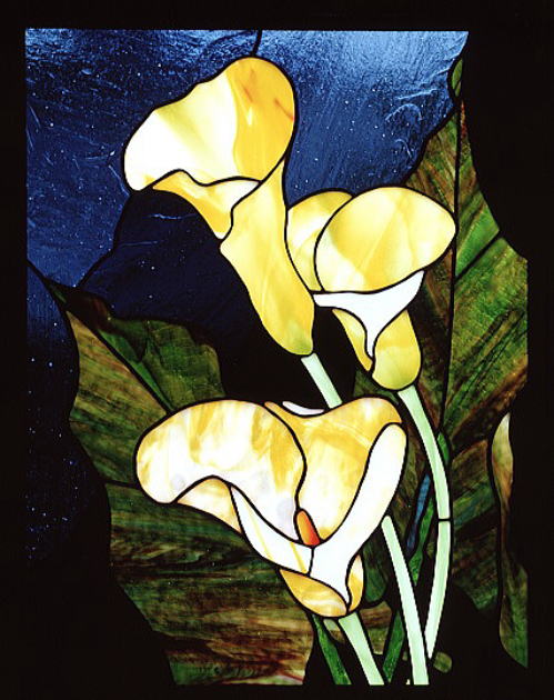 ステンドグラス小口研治のスタイル　カラー花文の窓